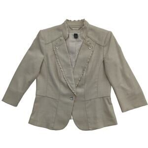 VTG White House Black Market Tan Fitted Suit Blazer 3/4 Sleeves Women's size 12